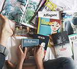 Books and magazines spread out